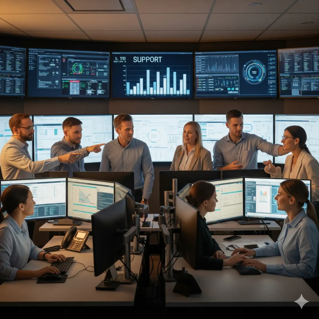 Equipo revisando tableros de operación