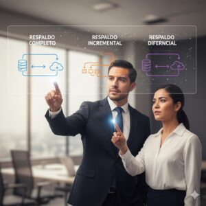 Equipo de trabajo analizando estrategias de respaldo cloud.