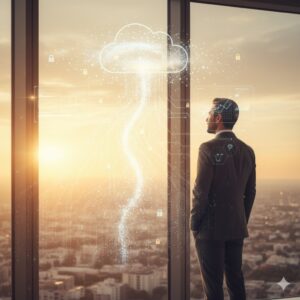 Empresario mexicano contemplando el crecimiento digital tras migrar a la nube.