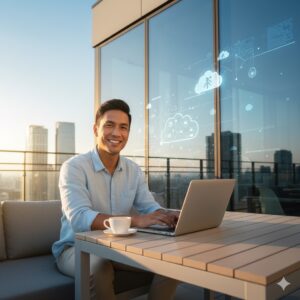 Empresario trabajando en línea con su ERP desde casa.