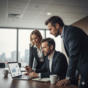 Equipo directivo analizando información centralizada en un ERP.