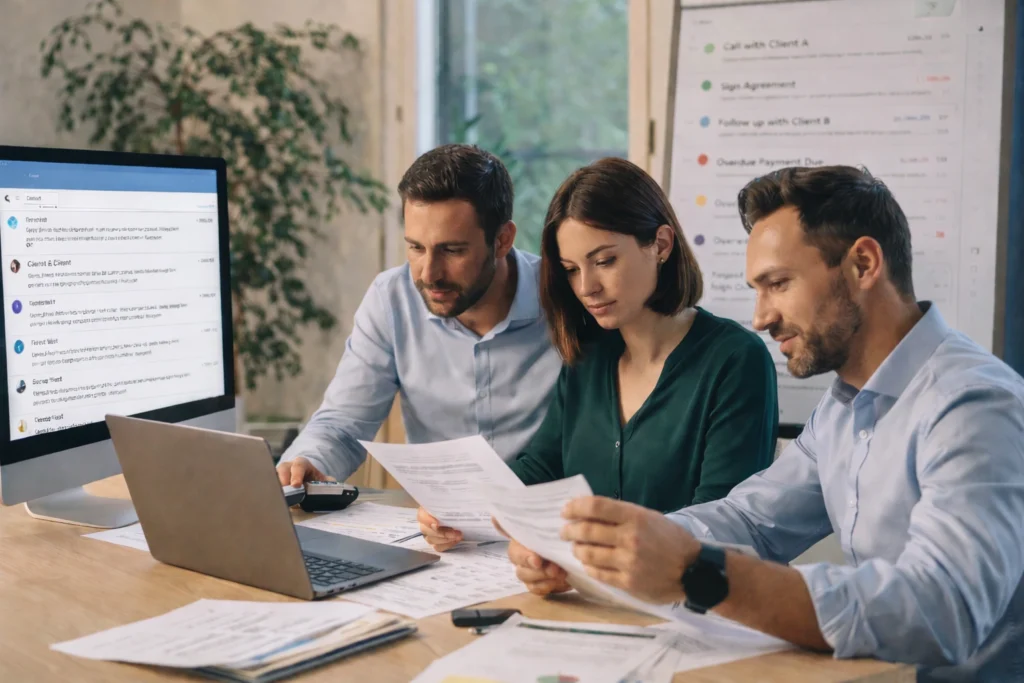 equipo administrativo revisando bandeja y seguimiento