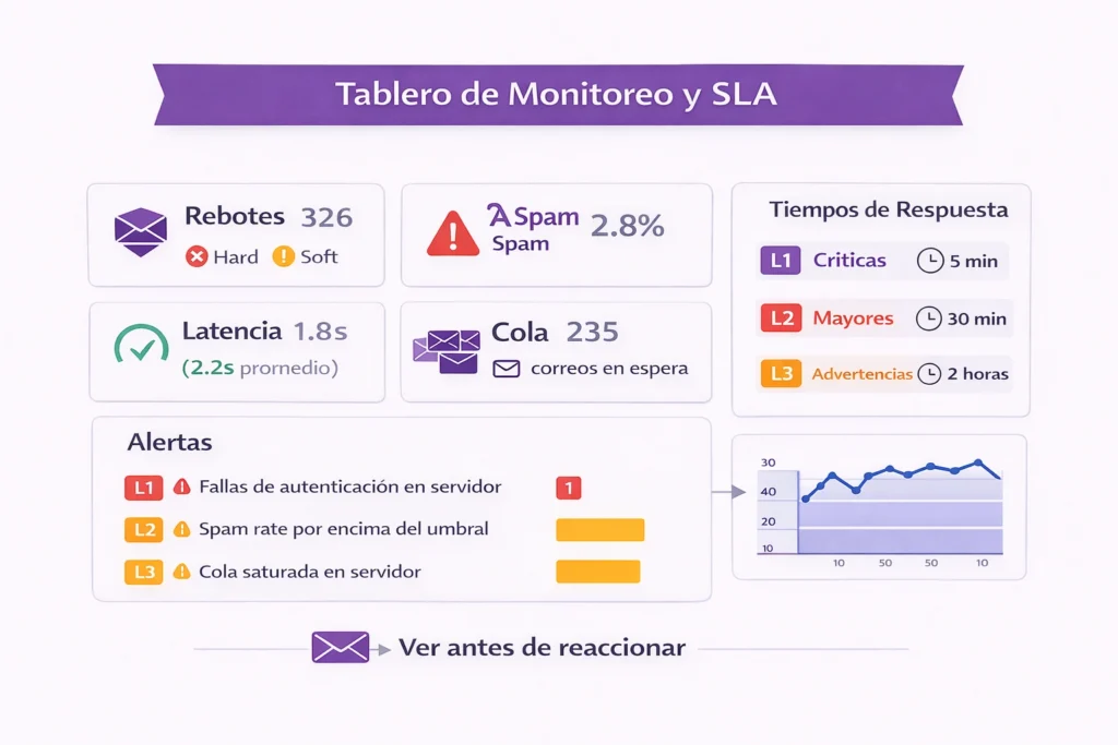 monitoreo y SLA para correo en Aspel con alertas por severidad