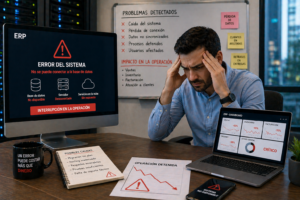 error sistema ERP caida operacion empresa perdida datos frustracion