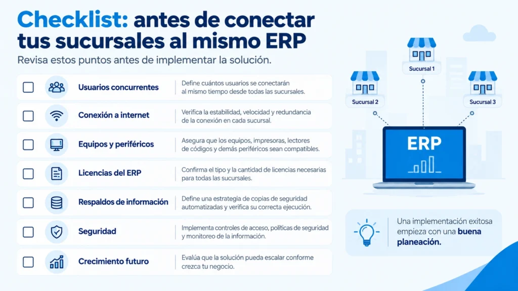 Checklist para evaluar una infraestructura ERP antes de conectar varias sucursales