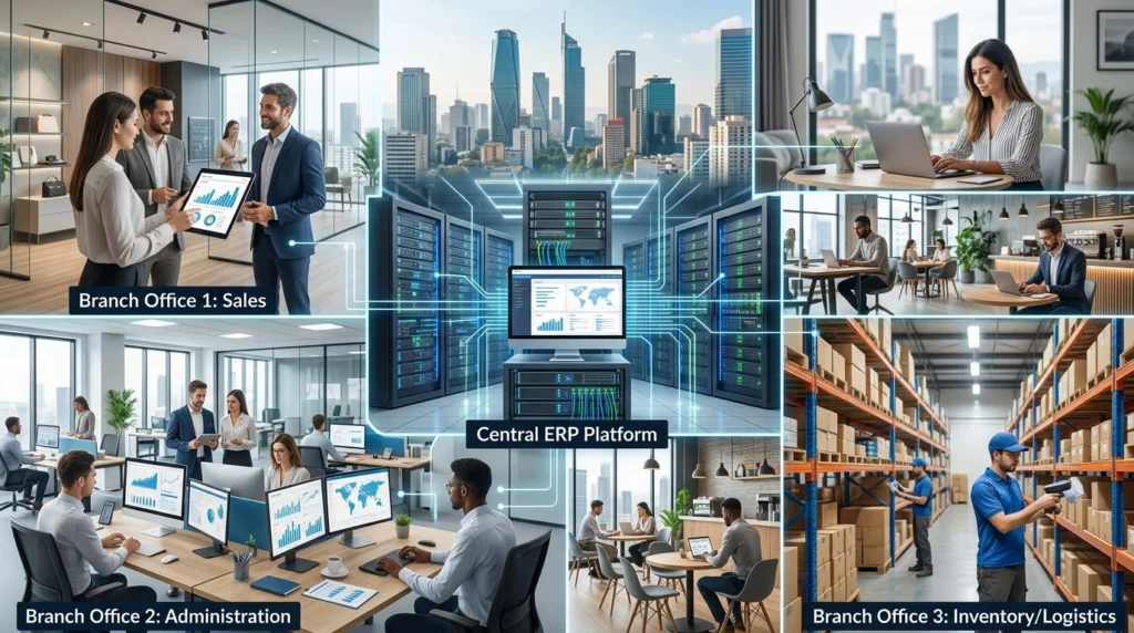 ERP para varias sucursales y equipos de trabajo remotos