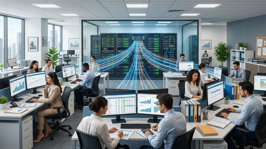 Usuarios concurrentes conectados a un servidor ERP empresarial